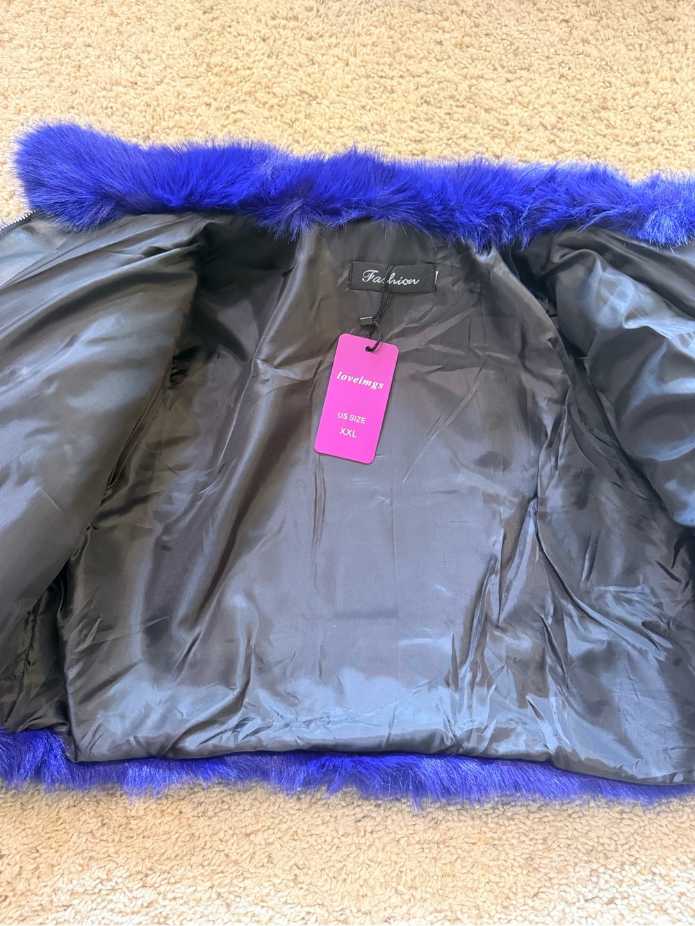 Loveimgs Royal Blue Faux Fur Crop Jacket Coat Women's Size XXL New - Picture 3 of 5